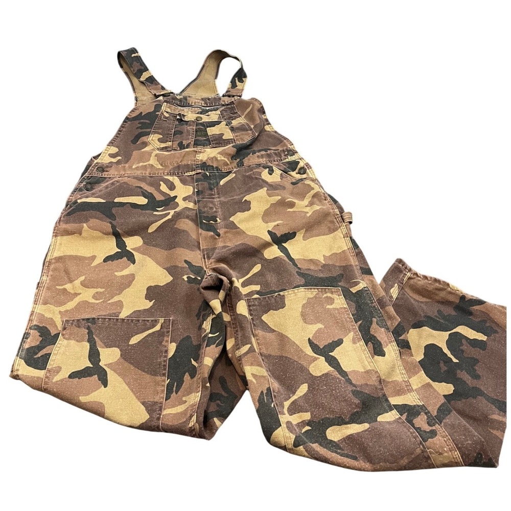Liberty Overalls 38x30 Brown Camo Bib Double Knee Workwear Hunting Camouflage